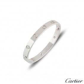 Cartier 18k White Gold Half Diamond Love Bangle Size 16 B6035816 Cartier 18k White Gold Half Diamond Love Bangle Size 16 B6035816